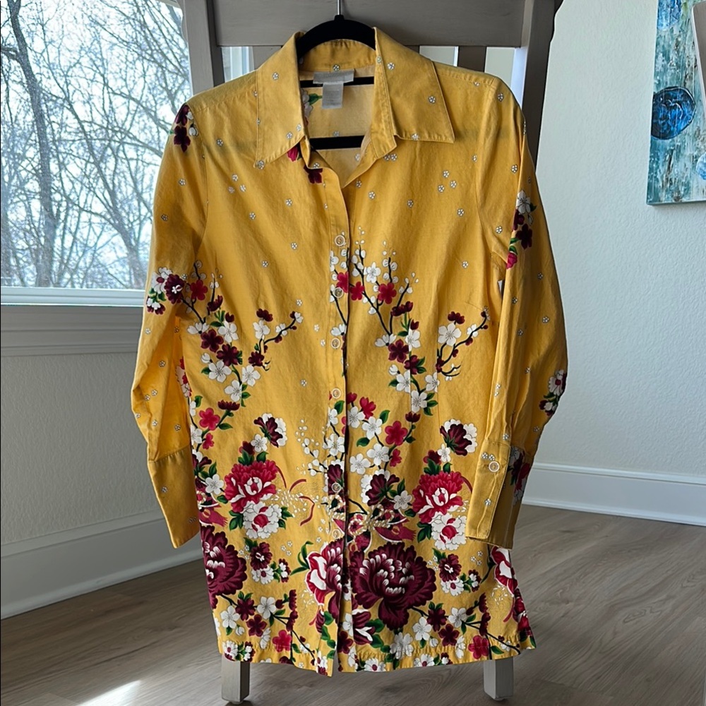 Soft Surroundings Yellow and Red Floral Top